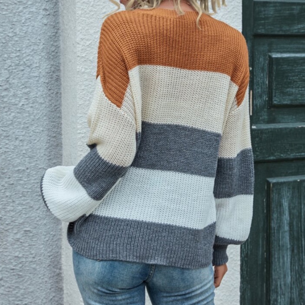 SOLD OUT Autumn Shades Colorblock Knit Slouchy Sweater - Picture 3 of 8